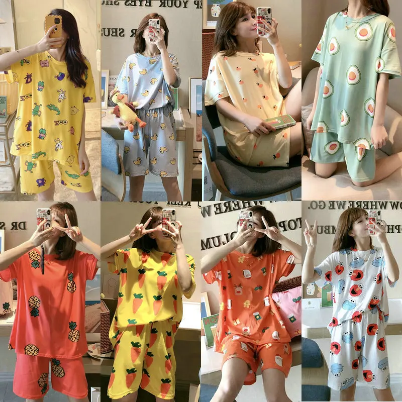 

Insta-известный одинаковые пижамы женские летние футболки из хлопка с коротким рукавом, шорты для детей, Корейская версия, свежий студенты тонкий срез, одежда для сна, костюм