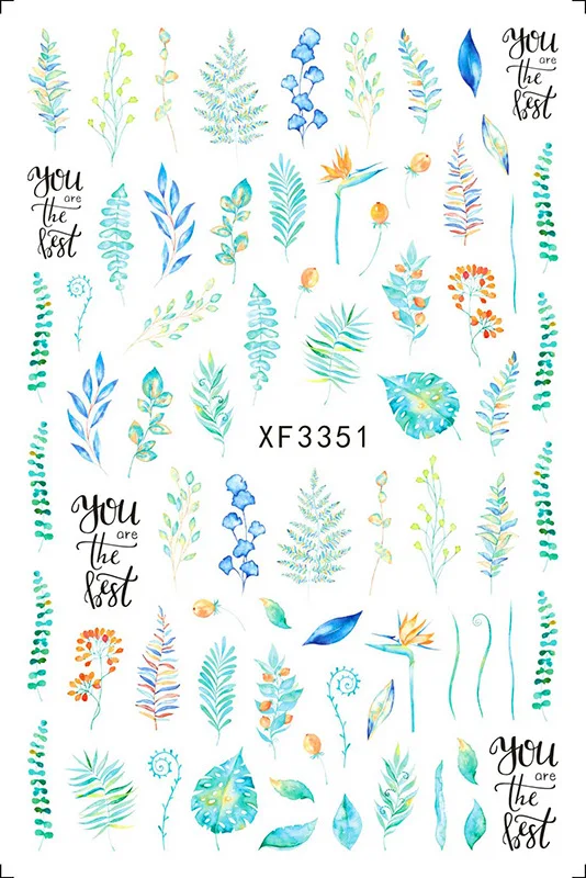 12 pcs/Set 3D Leaf Nail Art Sticker Sliders Manicure Designs Self Adhesive Nail Sticker Decoration Beautiful Tips Decals AO-8D