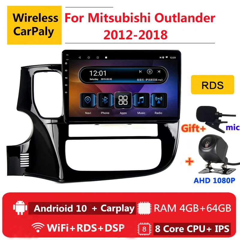 Автомагнитола 2 din 8 ядер android 10 для Mitsubishi Outlander 3 GF0W 2012 2016 18 GPS DVD мультимедийный