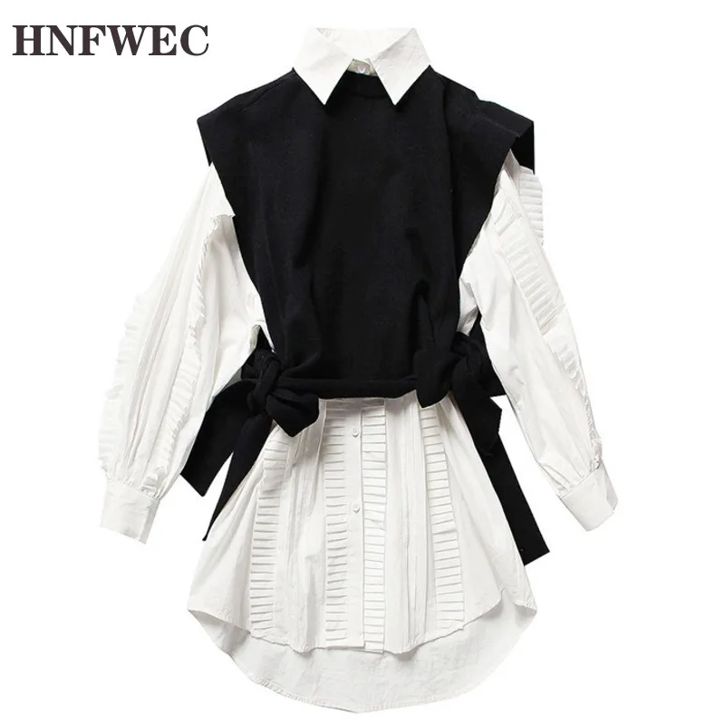 

2020 New Spring Fashion Women Clothes Round Neck Sleeves Knits Vest Turn-down Collar Ruffles Single Breasted Dress Q500