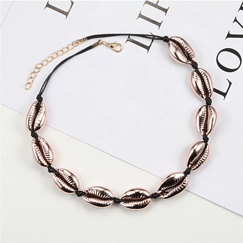 Модное Розовое Золото Морская раковина коври ожерелье богемные натуральные