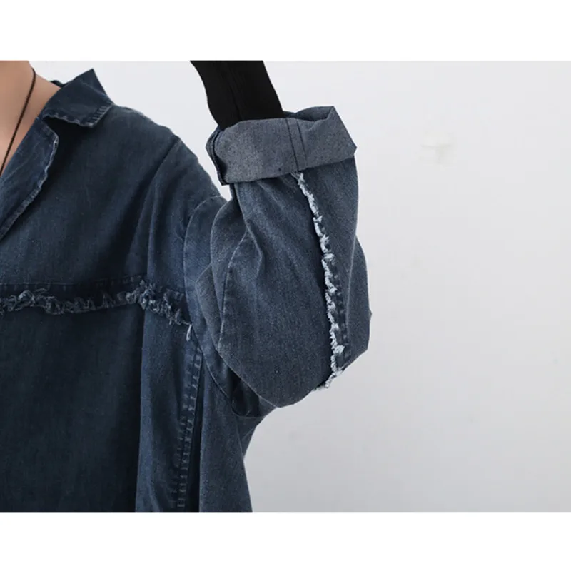 Vintage Denim Jacket Loose Outerwear Female 2022 New Spring Autumn Long Irregular Windbreaker For Women | Женская одежда