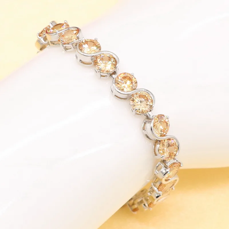 

XUTAAYI Champagne New Trendy 2019 Cubic Zirconia Jewelry Silver Color Round Charm CZ Crystal Female Bracelets Bangles for Women