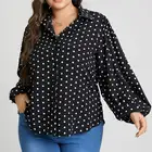 Женские блузки большого размера Celmia, Повседневная рубашка в горошек с отложным воротником, модные офисные женские блузы, топы с длинным рукавом-фонариком, туника, 2022