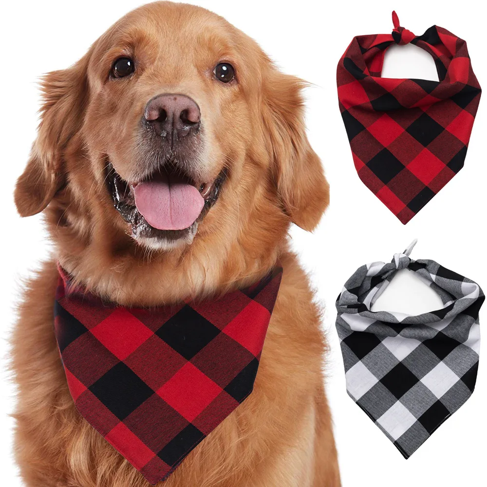 

Christmas Thicken Pet Dog Bandanas Collar Triangular Bibs Scarf Collar Red Plaid Puppy Pet Neckerchief Scarf Dog Saliva Towel