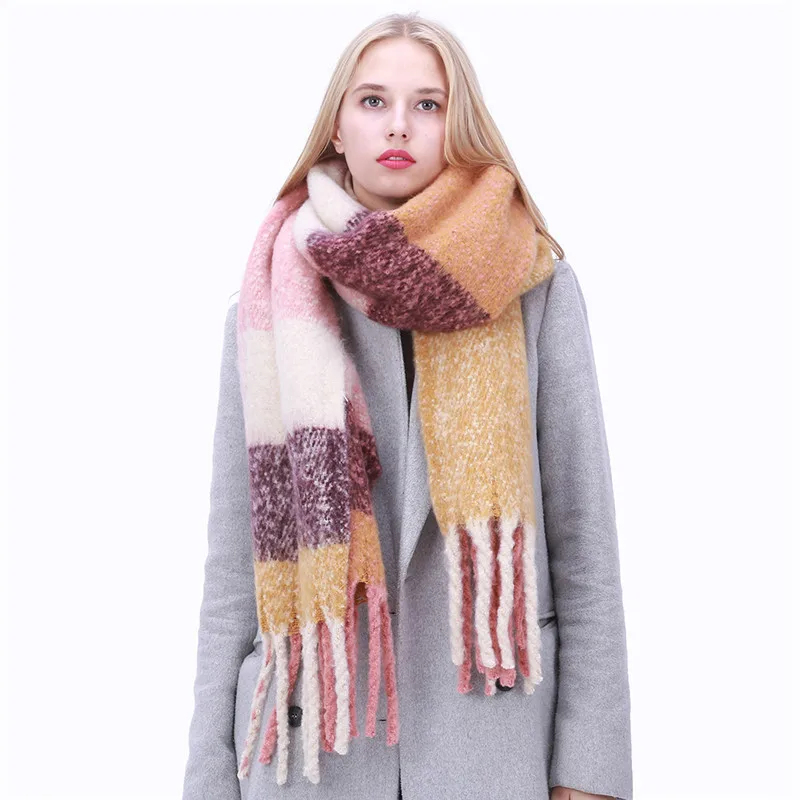 

Foreign Trade Euro-American StyleThickening Colored Chequer Double-sided Cashmere Woman Scarf Women's warm shawl scarf in winter