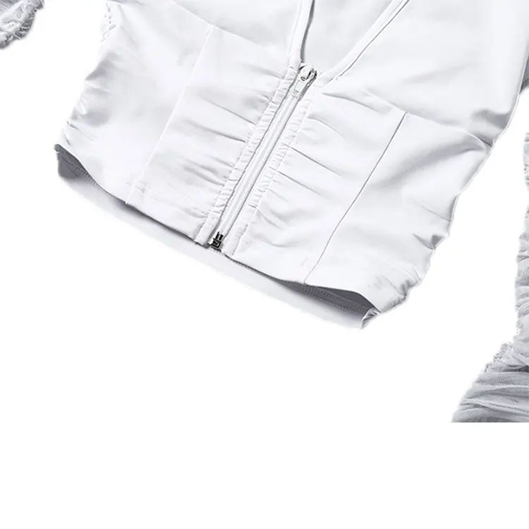 

2021 fashion sexy V-neck mesh patchwork t-shirt women Strapless long sleeve crop top 2019 club party night Tee shirts mujer