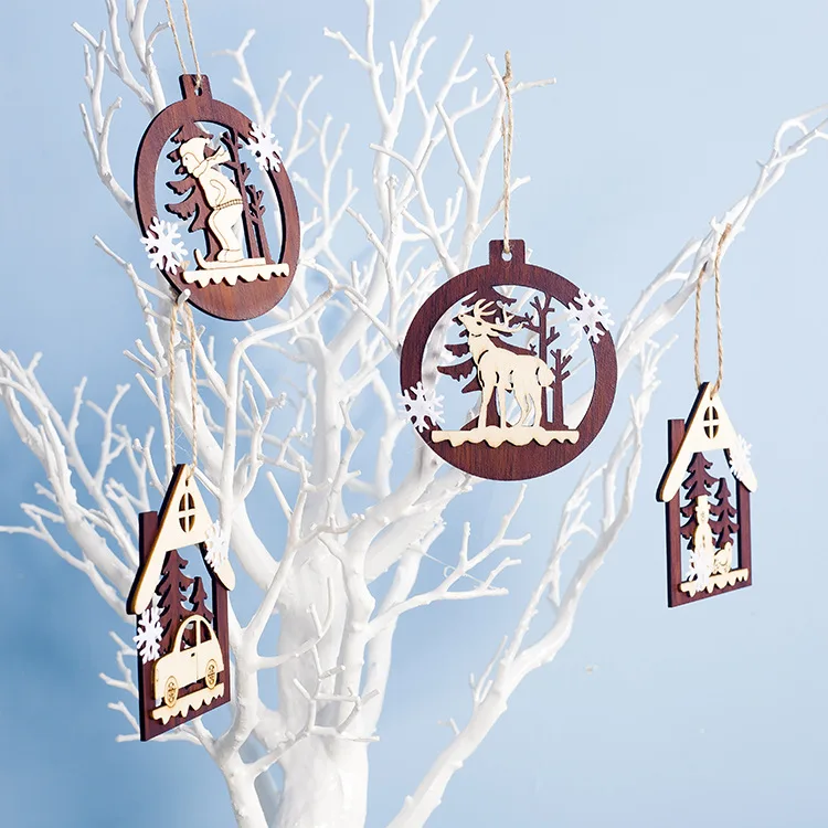 Рождественские Снежинки Снеговик Лось Деревянные Подвески украшения DIY
