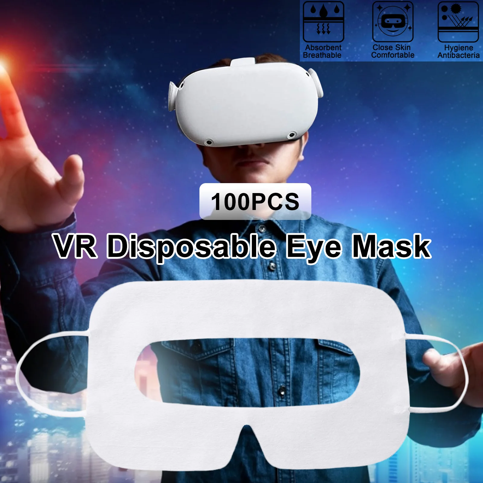 Маска для глаз VR 100 шт. впитывающая пот хлопковая ткань защиты лица одноразовые