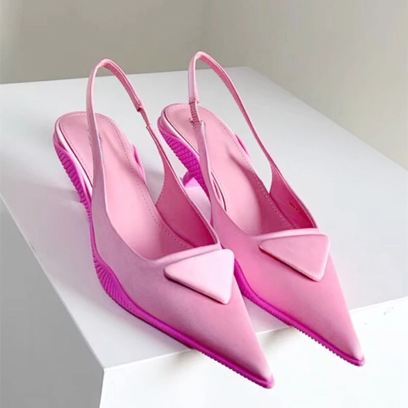 

2021 New Luxury Designer Women Shoes High Heels Point-toe Fallow Heel Candy Pink Ladies Sandal Fashion Comfortable Wedding Shoe