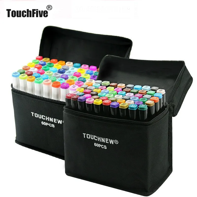 TouchFIVE-Conjunto de rotuladores de doble punta, set de 30/40/60/80 colores, rotuladores de dibujo Manga, a base de Alcohol, punta de fieltro, pincel aceitoso, suministros de arte