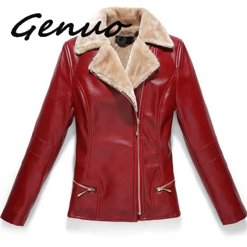 Женская осенне зимняя флисовая куртка из искусственной кожи на молнии|Кожаные