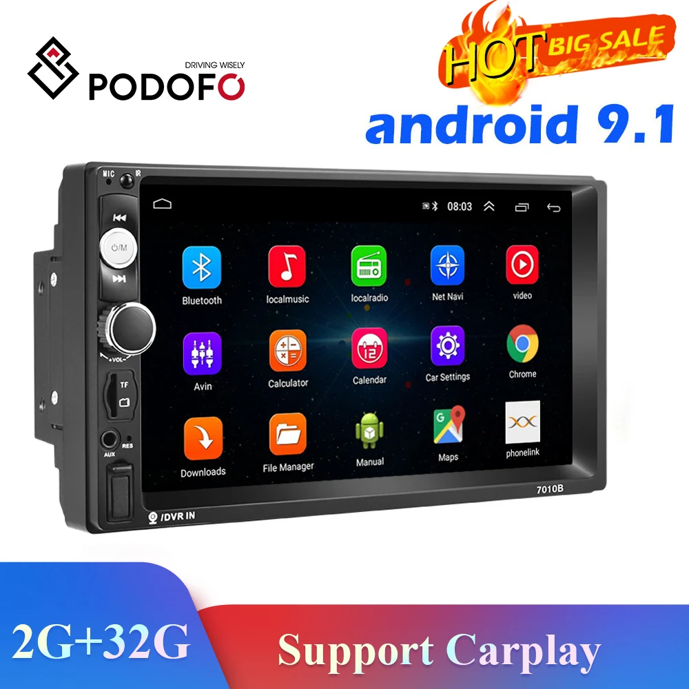 Podofo мультимедийный плеер Android 2 Din радио автомобильный DVD GPS WIFI для Nissan Toyota Volkswagen Mazda