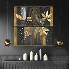 Абстрактный роскошный постер с золотыми черными листьями, холст с рисунком, искусство на стену, картины для гостиной, домашний декор