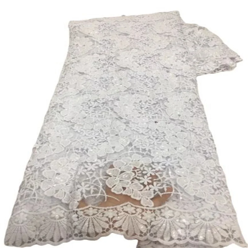 

Белая африканская Тюлевая ткань с блестками, французская нигерийская Ткань 5 ярдов, Высококачественная блестящая ткань для свадебного плат...
