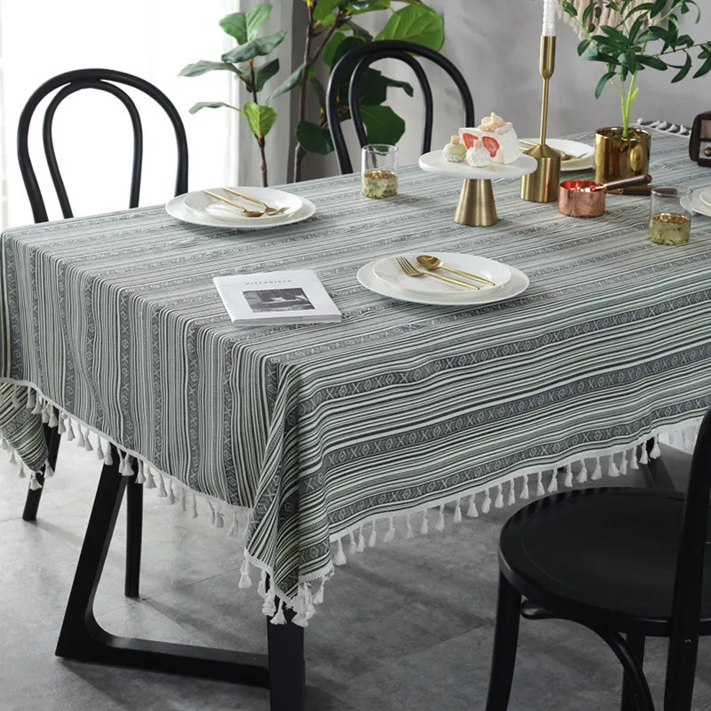 Этнический стиль кисточка для скатерти серый зеленый полосатый кофе крышка