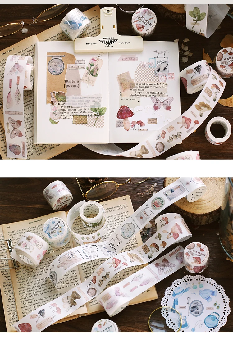 Ретро растения гриб коллекция васи ленты Diy декоративные Скрапбукинг планировщик Маскировочная лента клейкая лента этикетка наклейка станция
