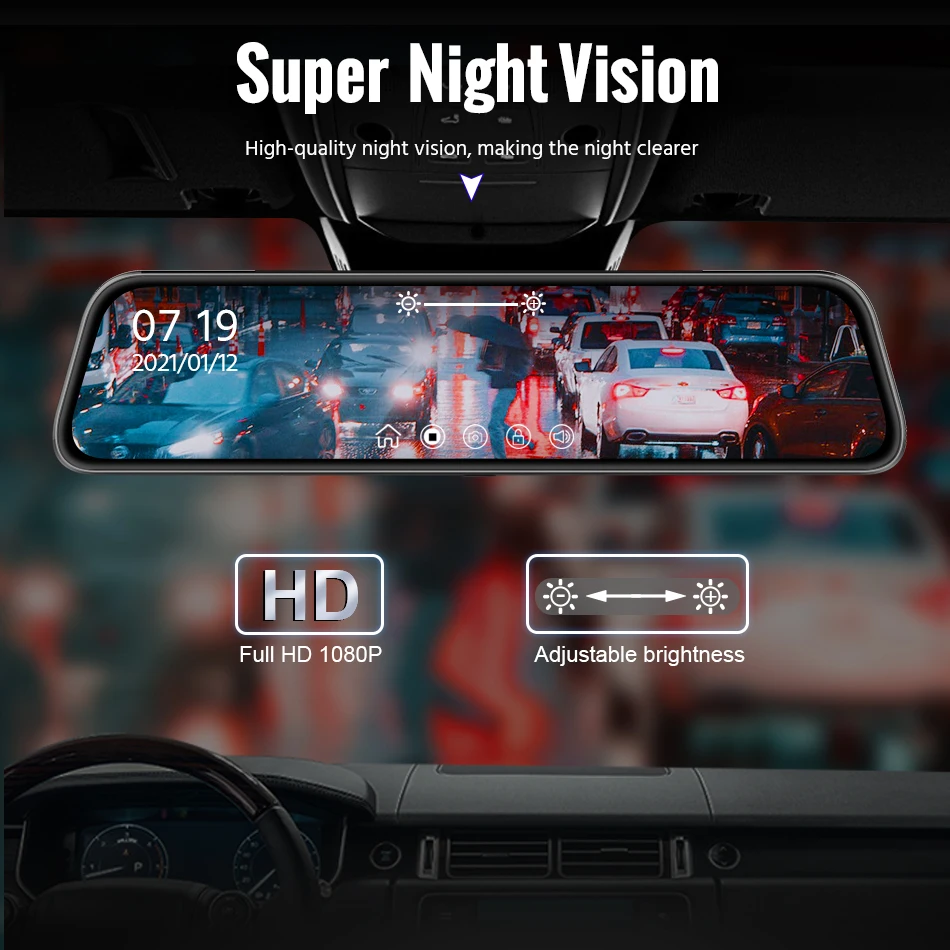$62.54 Acceo 1080P Car Dvr 10'' Touch Screen Dash Cam Dual Lens Auto Registrar Stream Mirror Support 1080P Rearview Camera Night Vision