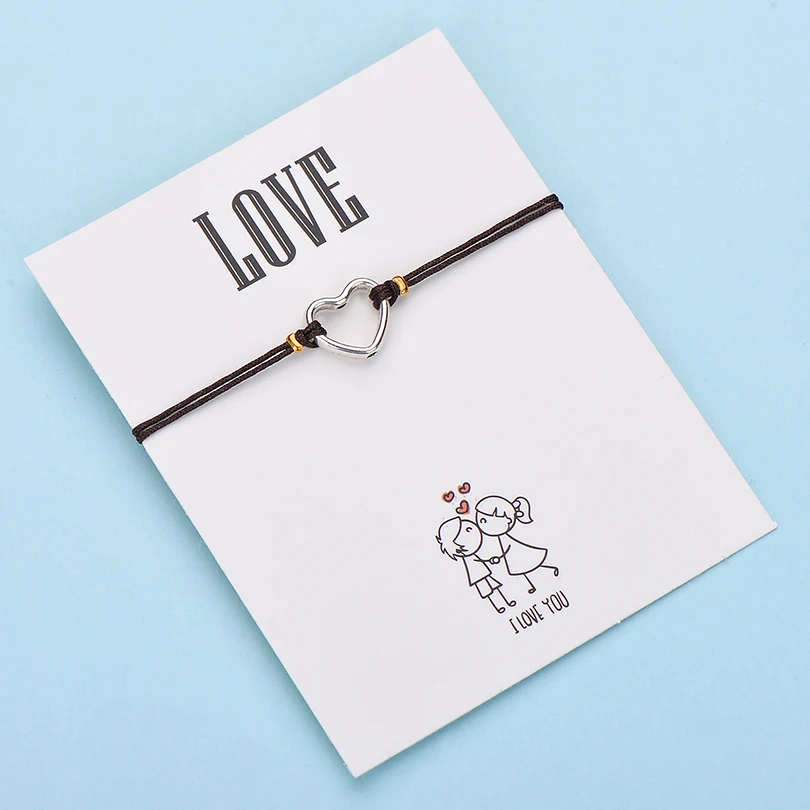 IYOE Wish Card браслеты с сердечком для любви подарок для пары полое сердце многоцветная веревка для женщин и мужчин браслет подарок на день рождения