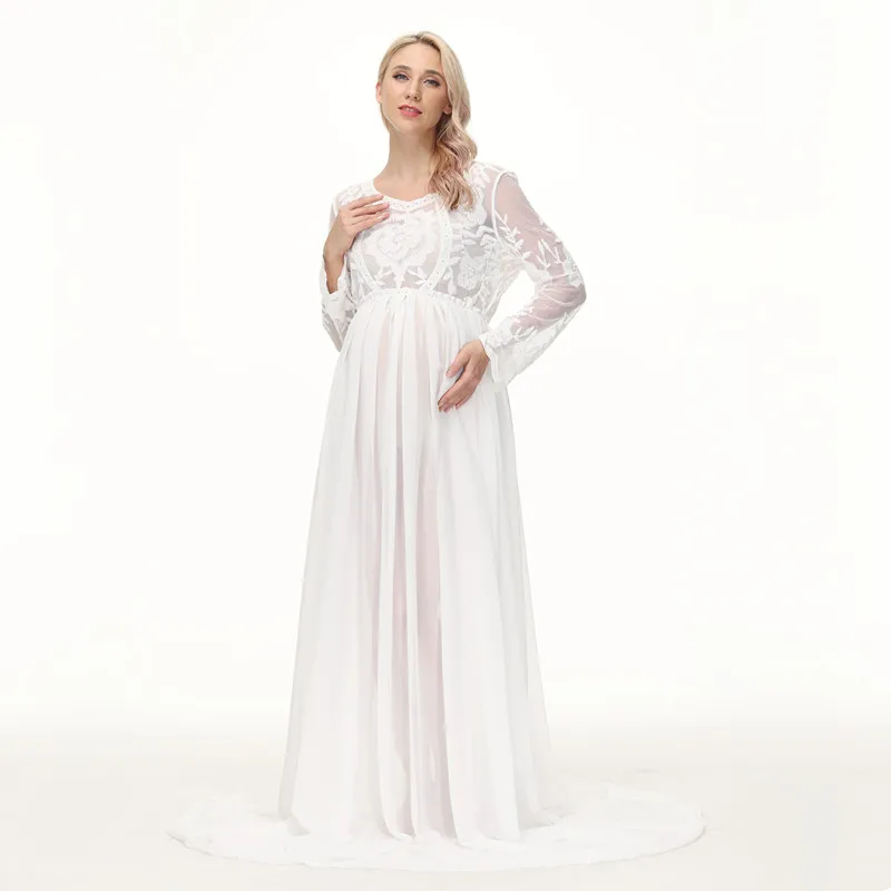 Crochet Lace Maternity Long Dresses For Photo Shoot Pregnancy Photography Props Maxi Dresses Chiffon Pregnant Woman Dress enlarge