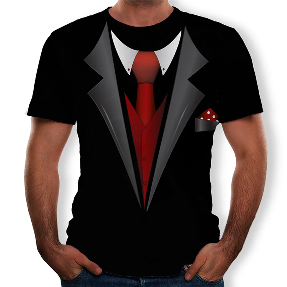 Новинка деловой костюм с принтом мужская повседневная футболка коротким рукавом