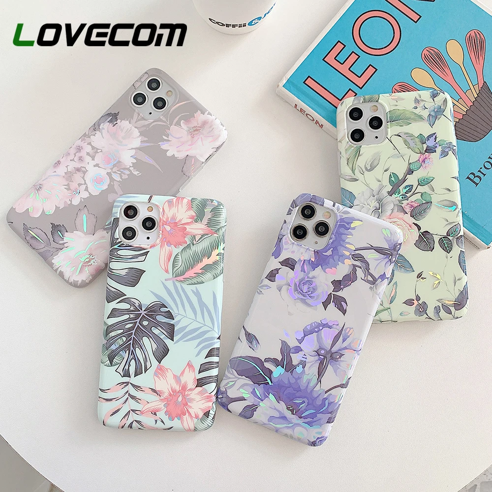 LOVECOM Laser Retro Flower Leaf Phone Case For iPhone 12 Mini Pro 11 Max XR XS 7 8 Plus Banana Soft Back Cover | Мобильные телефоны