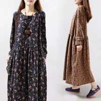 dress 2022 long sleeve floral dress harajuku fashion dressesloose long womens dress korean cotton linenclothes womens top