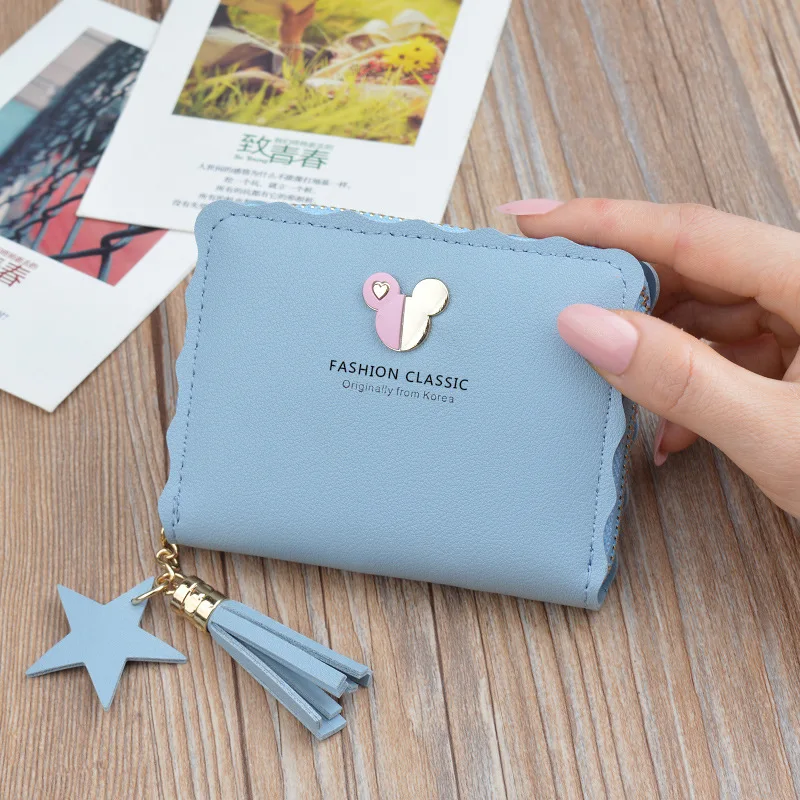 Маленький кошелек Disney с Микки Маусом Дамский короткий бумажник на молнии