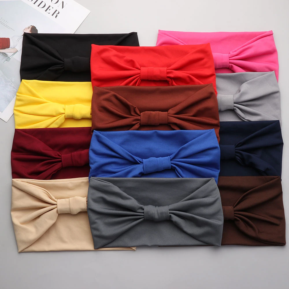 

Women Headband Solid Color Wide Turban Hair Band Ribbed Cotton Hairband Girls Elastic Sports Yoga Hair Bands Accessories