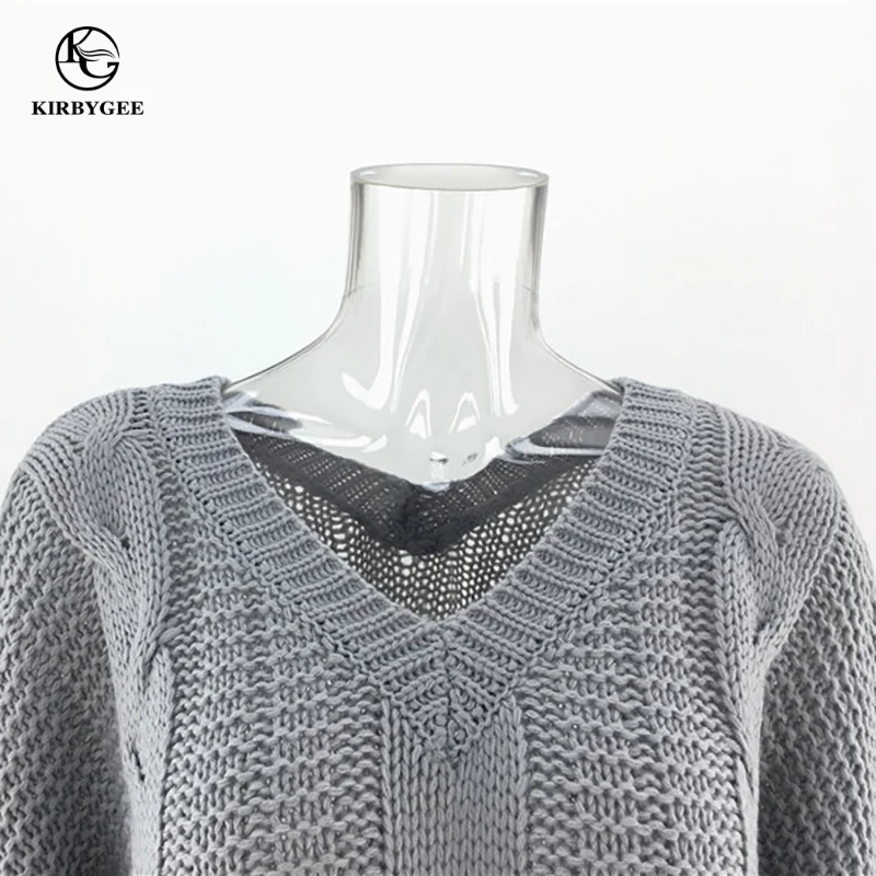 KirbyGee Sexy Deep V Neck Off Shoulder Knitted Yellow Twisted Sweater Woman Plus Size Loose Long Sleeve Pullover Jumpers | Женская