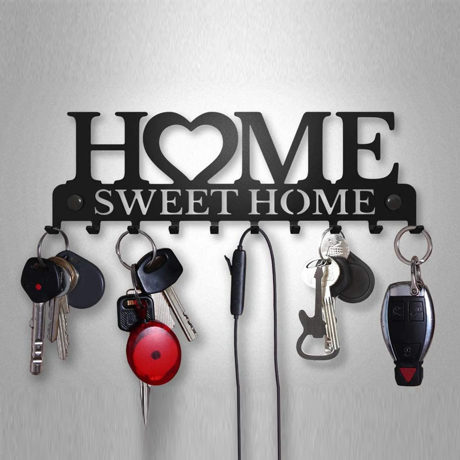 

Black Balcony Metal Wall-mounted Clothes Drying Rack With 10 Hooks Coat Rack "Home Sweet Home" Letter Decorative Key Hook Holder