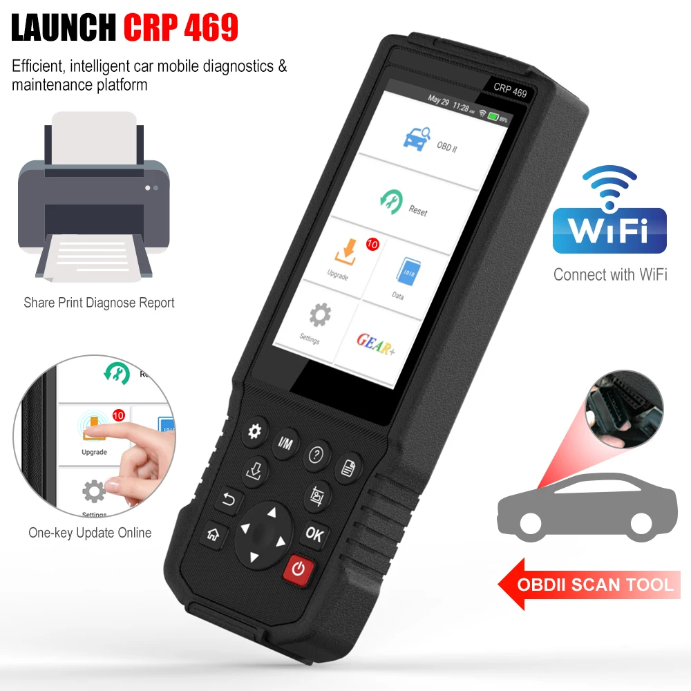 Запуск CRP469 OBD II Автомобильный сканер OBD2 авто код считыватель многоязычный ABS EPB DPF