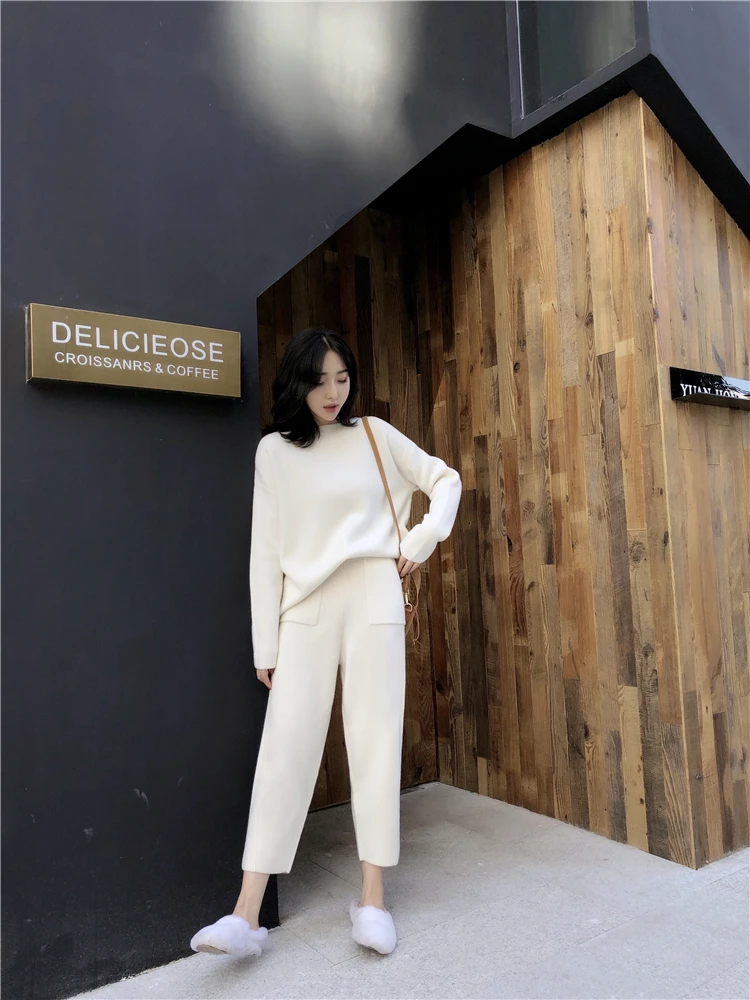 Women Outfits Cashmere Sweater Two Piece Sets Tracksuit Autumn Winter Fashion Sweatsuits Sport Suit Female Knit Pant Set