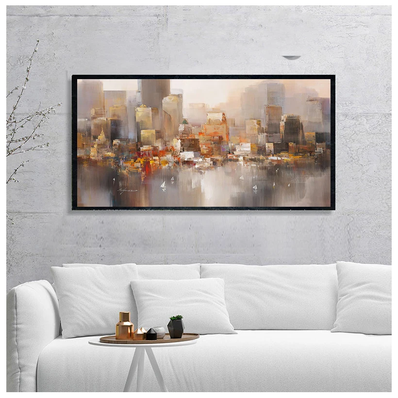 

City Building Rain Boat Poster Scenery Pictures Room Decoration Abstract Oil Painting On Canvas Wall Art For Living Room Cuadros