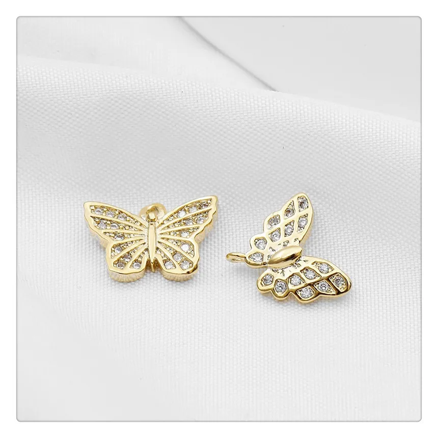 

14K copper clad gold color preserved zircon inlaid butterfly single ring pendant is used for DIY, necklaces, earrings, accessori