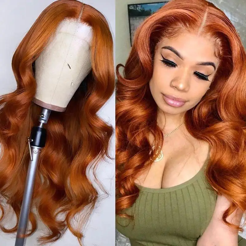 

WIGERA Honey Orange Ginger Color Wave Long Lady Synthetic Wig no Lace Closure For Women