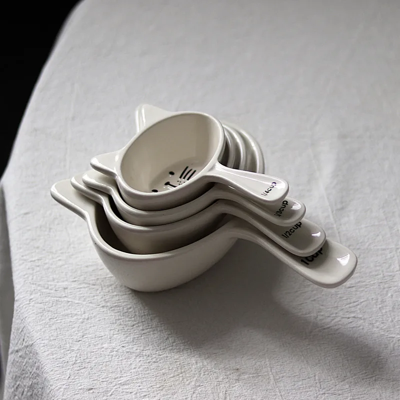 Мультяшный кот керамические запекания мерные ложки чашки Милая еда измерение