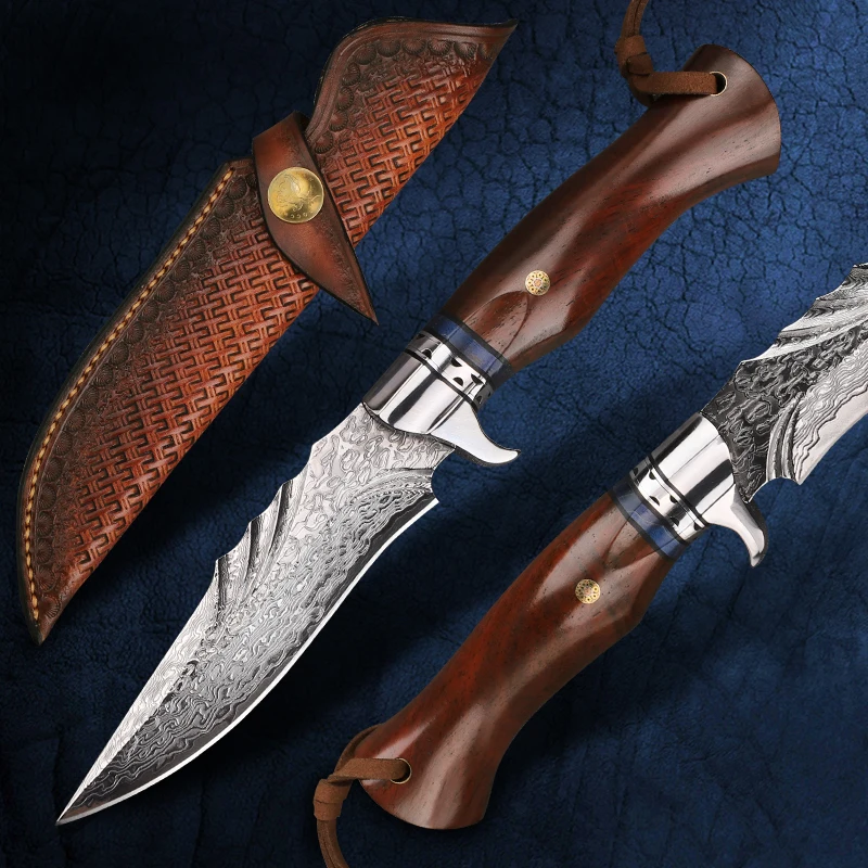 

ALVELY Hand-Forged Knife High Quality Japan Damascus Steel Fixed Blade Outdoor Self-defense Tool Camping Hunting Knife Survival