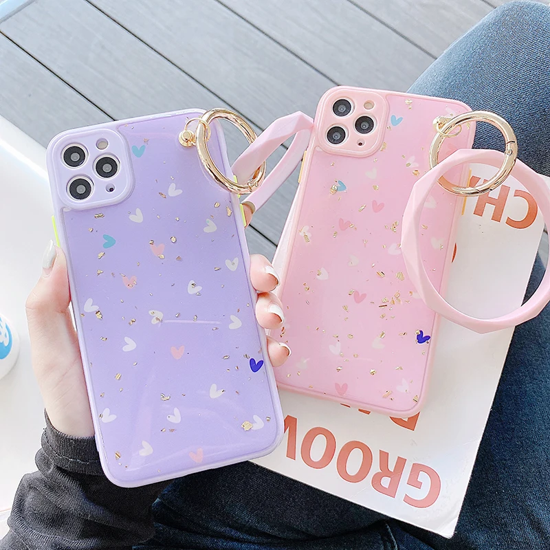 

Gold Love Heart Glitter case for iphone 11 11pro 11promax shockproof soft tpu back cover cases for girls