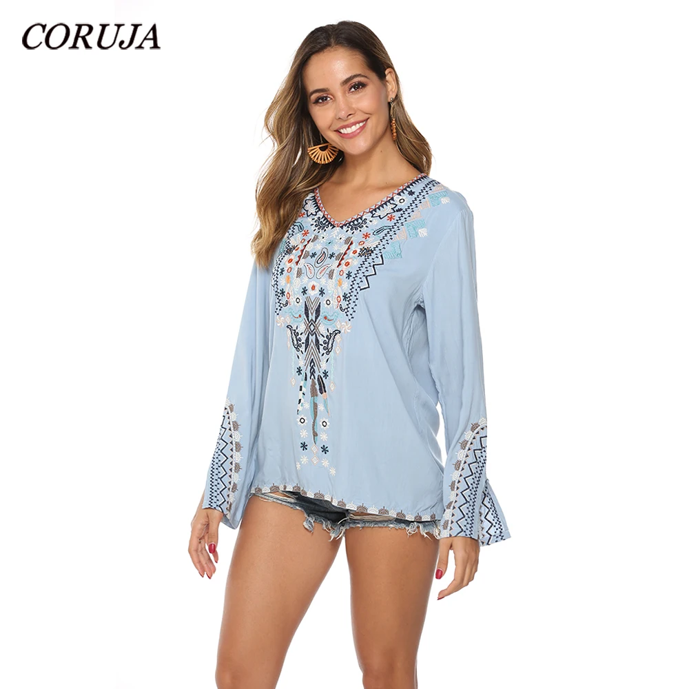 Женские повседневные топы вышитые мексиканские свободные облегающие