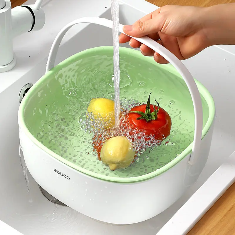 

Double-Layer Drain Basket Lid Refrigerator Crisper Multifunctional Square Large Size Washing Vegetable Fruit Basket 1036