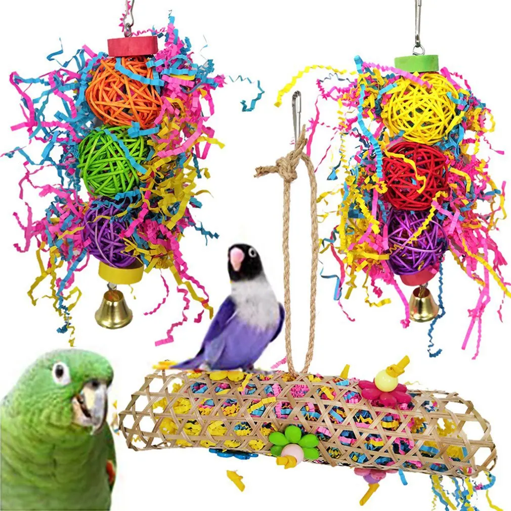 

Rattan Balls Birds Toy 3pcs/set Bird Chew Toys Wicker Bird Balls Bird Cage DIY Accessories Rattan Balls With Shredded Paper