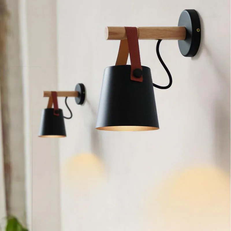

Modern minimalist wooden bedroom bed front lamp Nordic post-modern aisle staircase corridor Macaron wall lamp