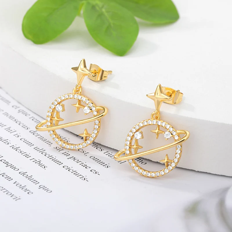 

Hot Selling Planet Micro Inlay Zircon Earrings For Women Stainless Steel Gold Silver Color Pendant Earring Fashion Jewelry Gift