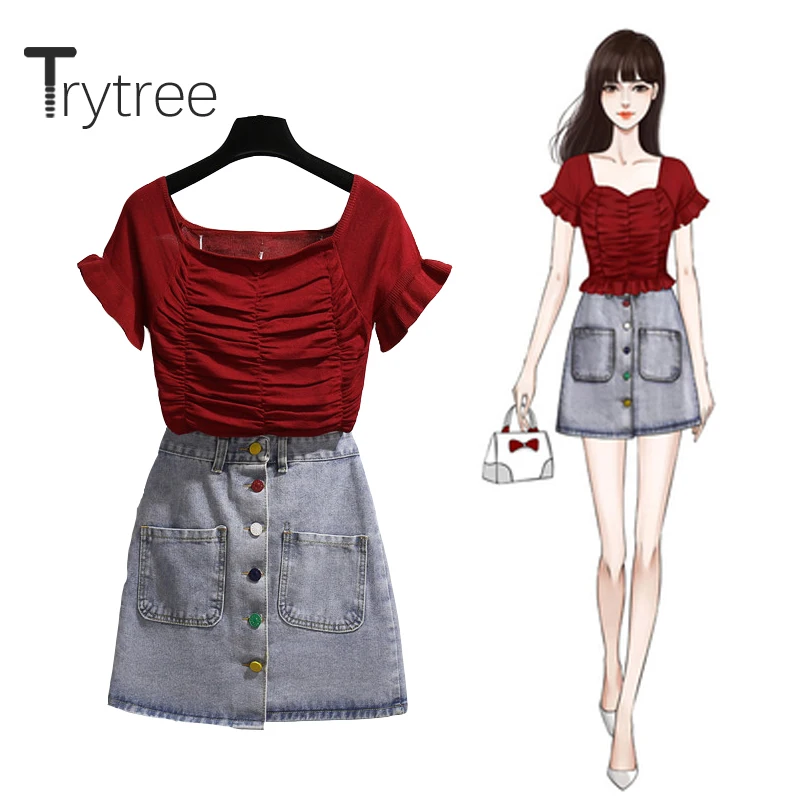 Женский костюм-двойка Trytree однотонный плиссированный топ с квадратным