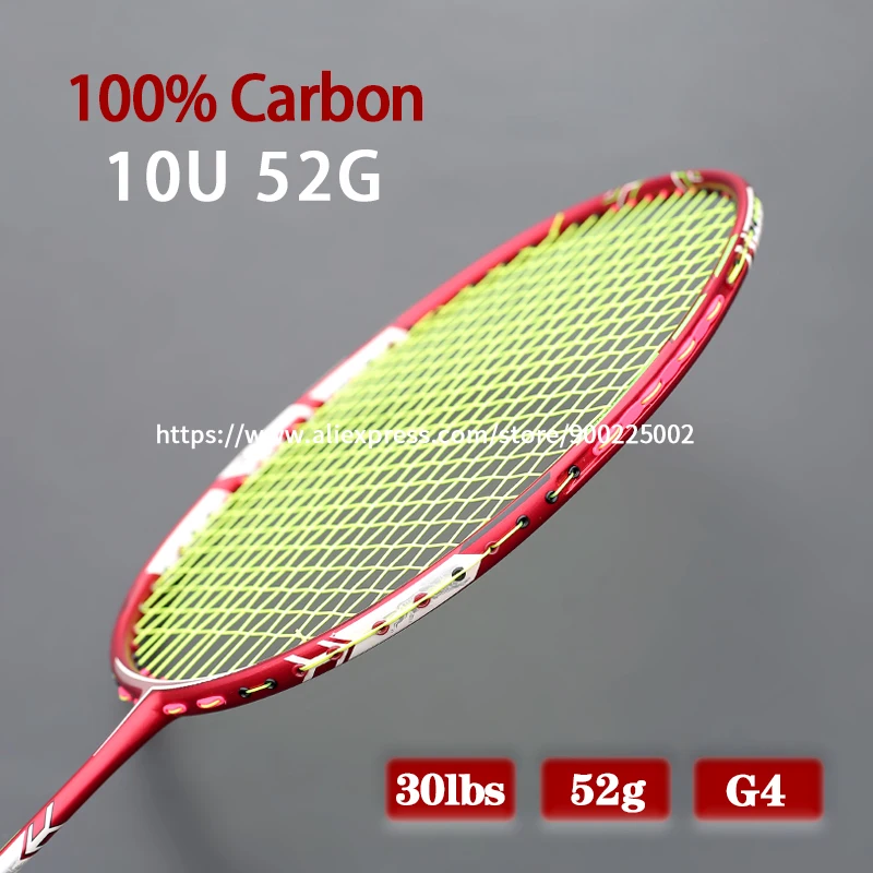 Raqueta de Bádminton de fibra de carbono, 10U, 52g, tensión máxima, 30 libras, profesional, con bolsas, cuerdas