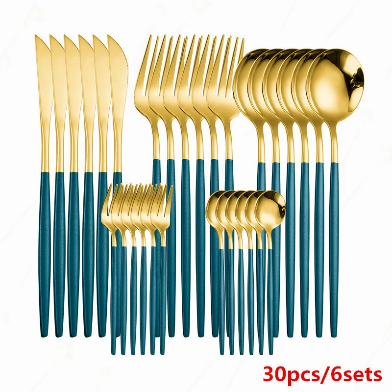 

Cutlery Set Stainless Steel Dinnerware Sets Kitchen Mirror Complete Tableware Knife Fork Spoon Steel Gold Cutlery Table Set