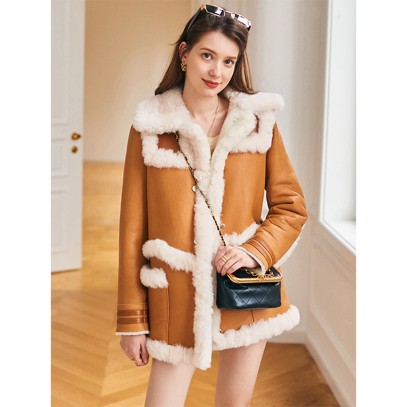 

Shuchan роскошное Женское пальто из натурального меха мериноса Осень-Зима Новинка овчина покрытая пуговицами Толстая теплая натуральная кожа ...