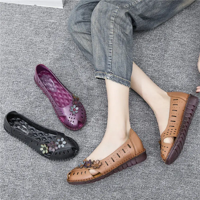 Женские лоферы из натуральной кожи на плоской подошве фиолетовые с вырезами