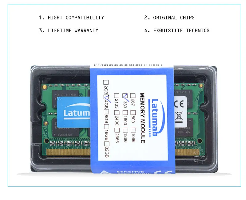 Latumab 4 Гб DDR3 1333 МГц PC3-10600 памяти ноутбука So dimm память ram 204 шпильки ноутбук превосходного качества модуль SODIMM DDR3 ram